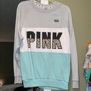 PINK Victoria's Secret Colorblock Sweater - Gray, White, and Blue